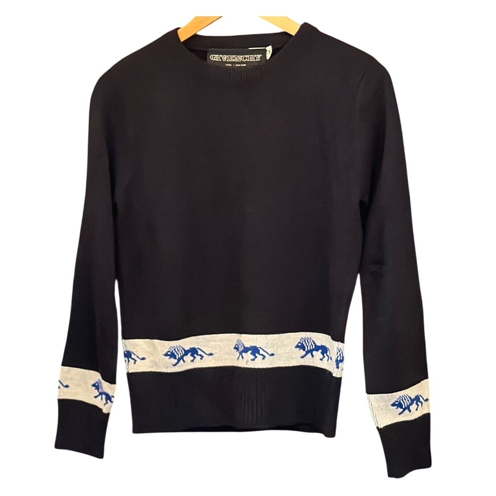 Vintage Givenchy Paris New York Lion Graphic Sweater Designer 70s Preppy Rare
